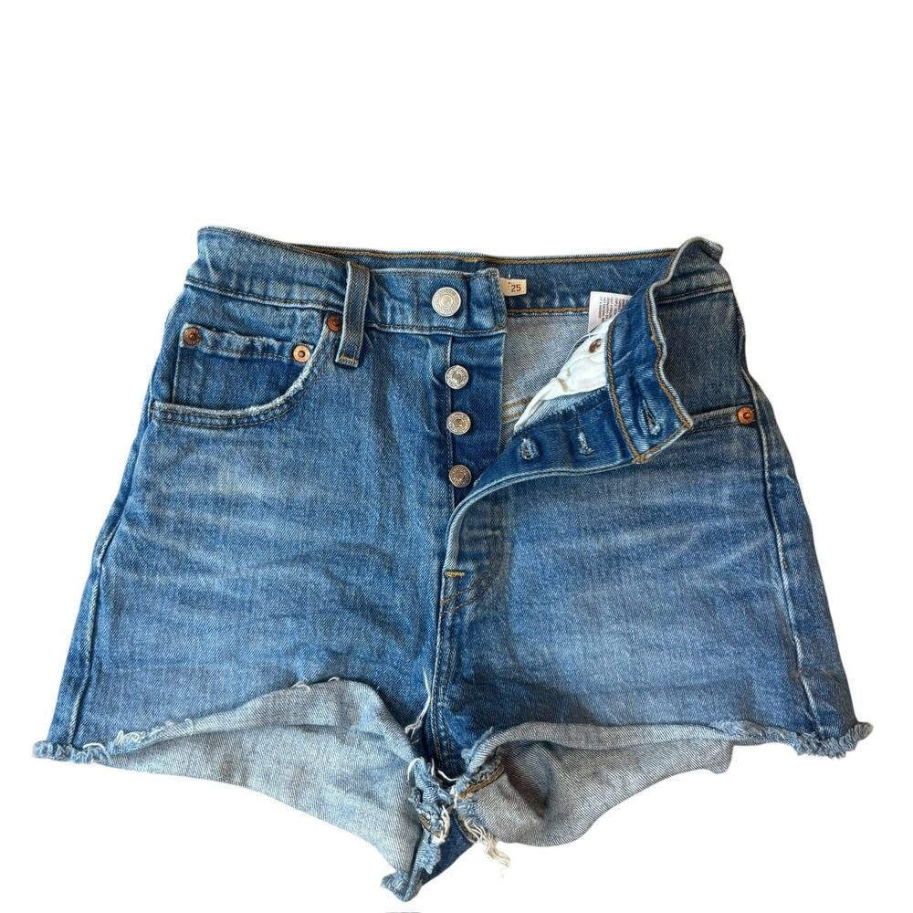 Levis Ribcage Shorts Womens Button Fly Jean Shorts Cut Off Frayed High Waist 25